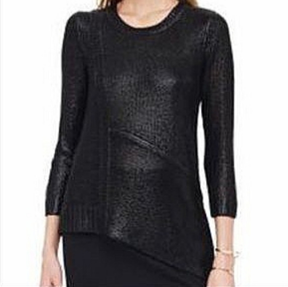 Club Monaco Black Metallic Asymmetric Knit Sweater - Picture 3 of 6